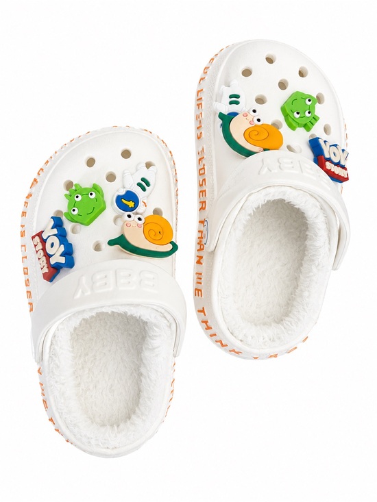 CROCS Other - CROCS Kids White Fleece-Lined Clogs with Colorful Charms
